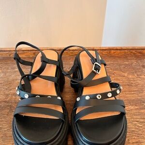 Ganni Black Strappy Sandals with Rhinestone Accents